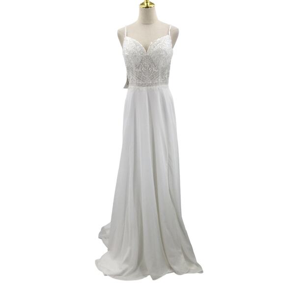 BRIDAL SZ 10 L white embroidered beaded Aline sweetheart wedding dress NWT 0B18 - Picture 1 of 11